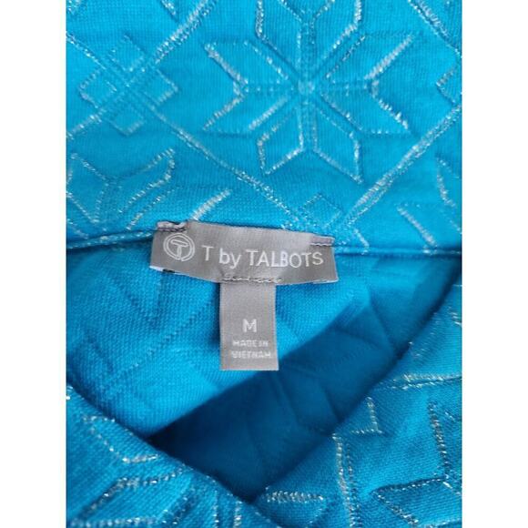 T By Talbots Mockneck metallic Quilted Sweatshirt sz M snowflake detail nordic - Picture 6 of 9